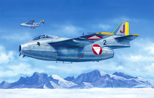 Picture art, airplane, aviation, jet, The Saab 29 Fighter