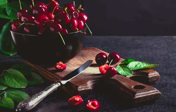 Picture leaves, cherry, ripe