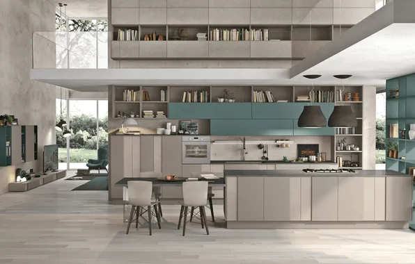 Style, Villa, interior, Italy, kitchen, living room, dining room, dining area