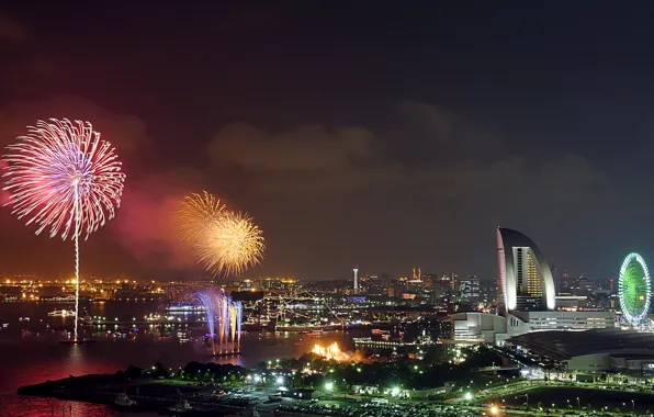 Salute, Japan, Japan, fireworks, Fireworks. Yokohama, Kanagawa