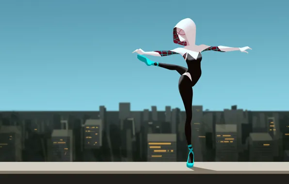 Roof, the city, dance, skyscrapers, Gwen Stacy, Spider-woman, spider woman, Gwen Stacy
