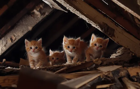 Look, cats, pose, the dark background, kitty, Board, kittens, kids