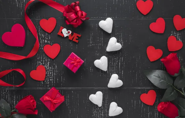 Love, gift, heart, hearts, red, love, heart, wood