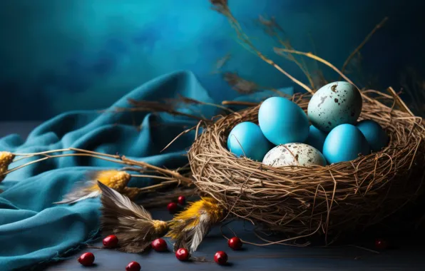 Flowers, holiday, eggs, spring, blue, Easter, socket, bokeh