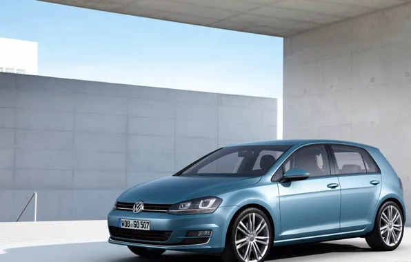 Picture machine, blue, Volkswagen, white background, Golf, golf