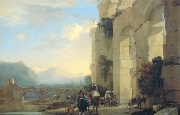 Landscape, picture, Yan Asselin, Riders on Donkeys in the Italian Ruins