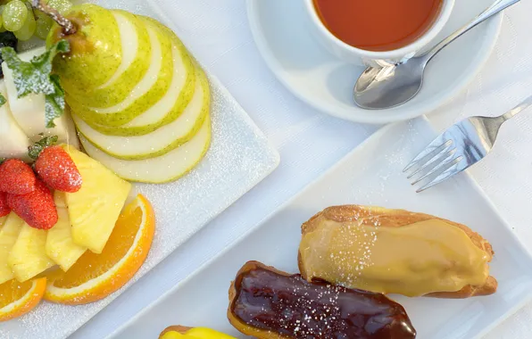 Tea, cake, fruchey, eclairs, Andrey Egorov