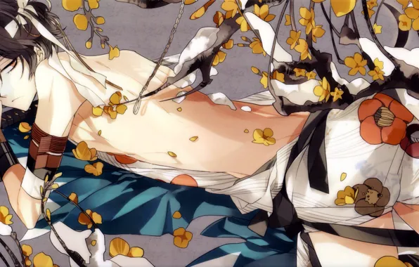 Back, samurai, lies, bracelet, guy, Demons pale cherry, Saitou Hajime, Hakuouki Shinsengumi Kitano