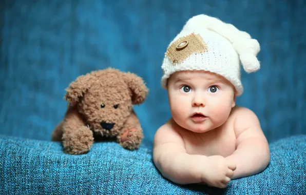 Picture toy, child, bear, Baby, bear, cap, baby, teddy