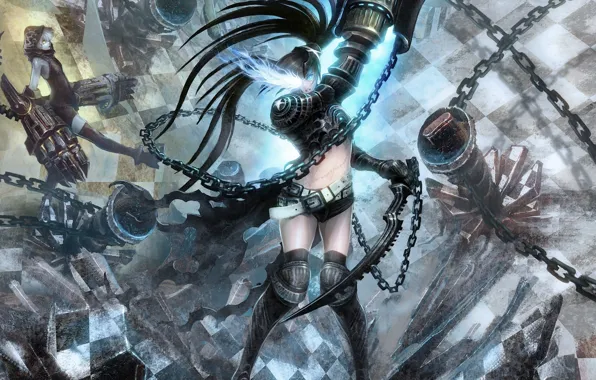 Picture girl, weapons, magic, chain, black rock shooter, okaba (artist), dead master