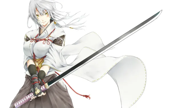 Girl, katana, white background, red, rope, stand