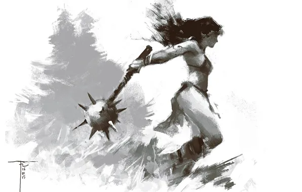 Picture girl, weapons, background, warrior, Mace