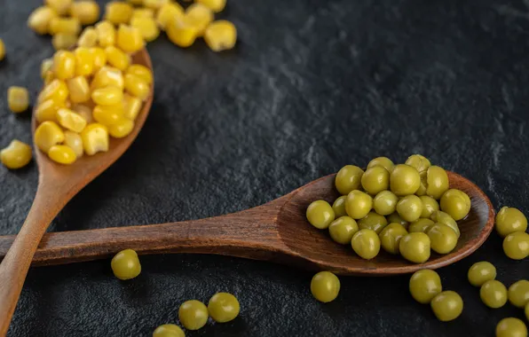 Table, peas, green peas, green peas, young green peas