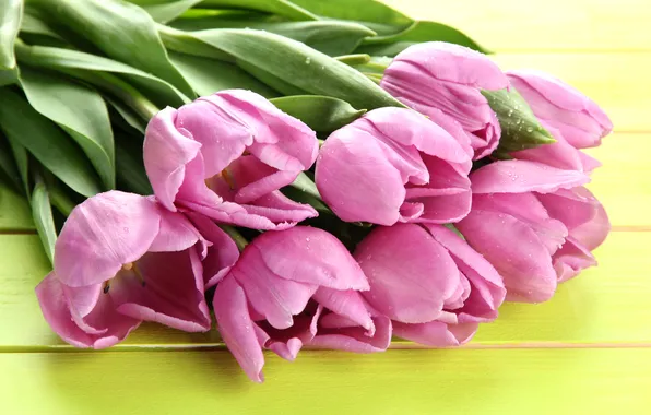 Flowers, bouquet, tulips, pink, wood, pink, flowers, beautiful