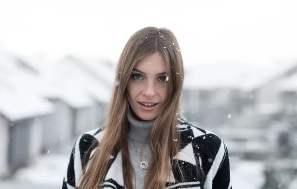 Picture look, girl, snow, face, hair, cutie