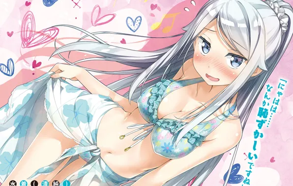 Hearts, schoolgirl, underwear, blue hair, pareo, embarrassment, Imouto Sae Ireba II, by Kantoku