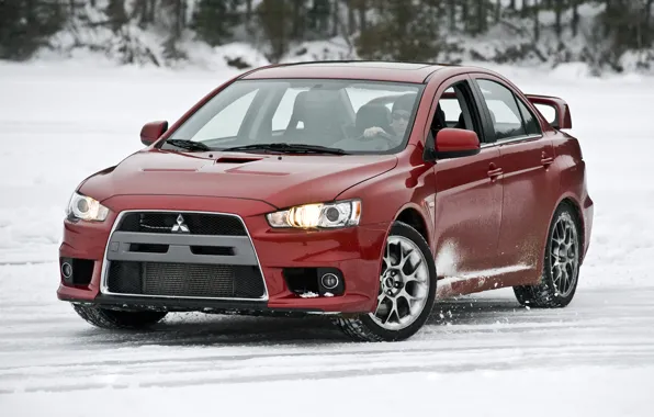 Picture Red, Japan, Snow, Wallpaper, Sedan, Mitsubishi, Lancer, Japan