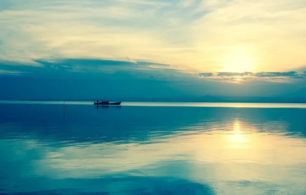 Water, the sun, river, sunrise, boat