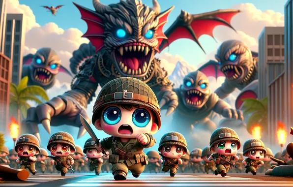 Army, anime, monsters, goblins