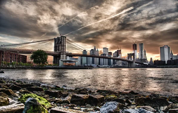 Picture bridge, the city, river, HDR