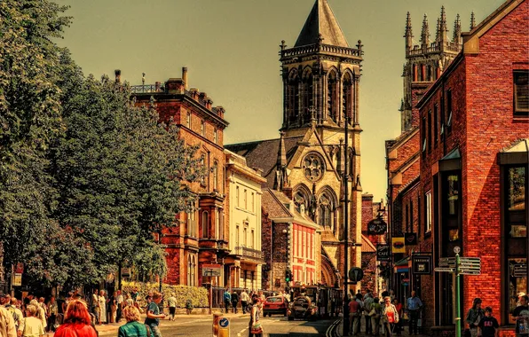 Picture the city, people, street, building, England, home, York