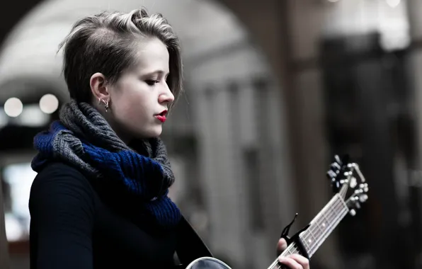 Girl, music, guitar