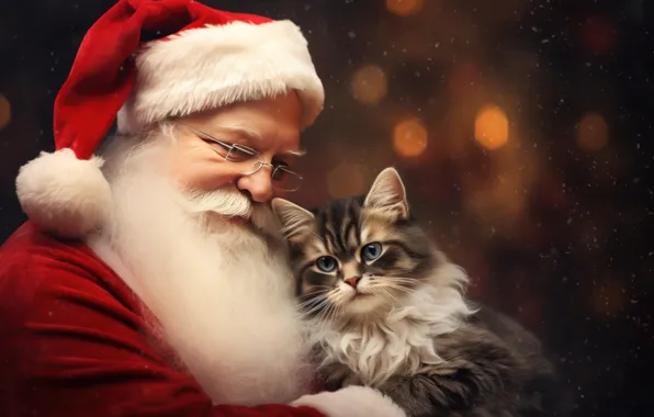 Cat, cat, kitty, kindness, portrait, Christmas, New year, Santa Claus