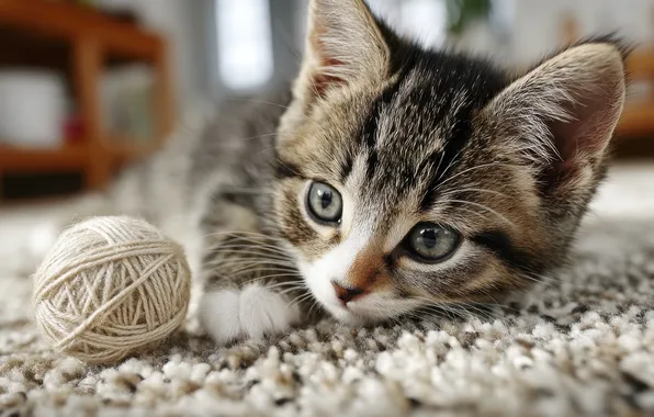 Cat, look, tangle, pose, kitty, grey, the game, baby