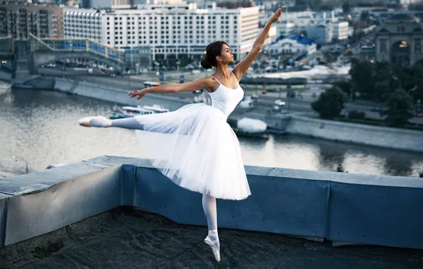 Girl, the city, pose, river, dance, ballerina, on the roof, Sergey Prozwiki