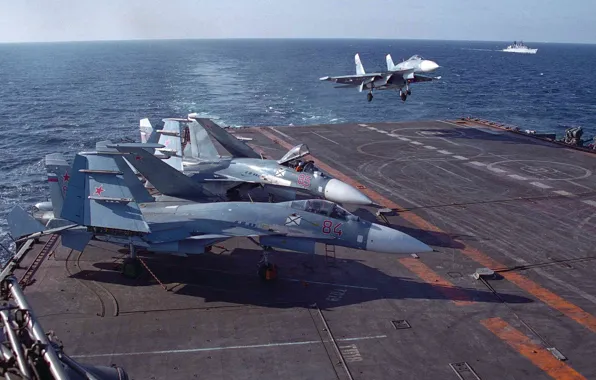 Picture fighter, deck, Su-33, Navy, landing on the deck