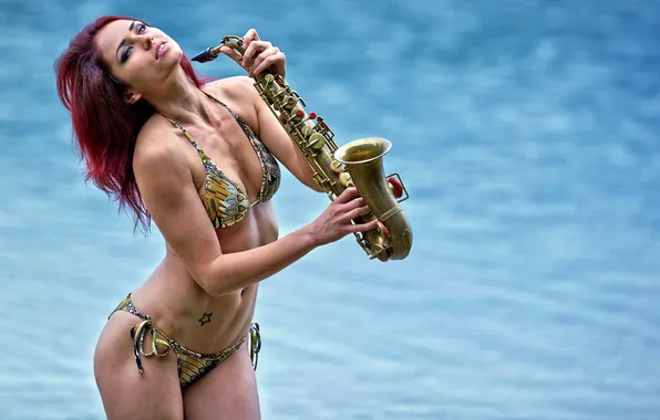 Girl, pose, saxophone, Andreea