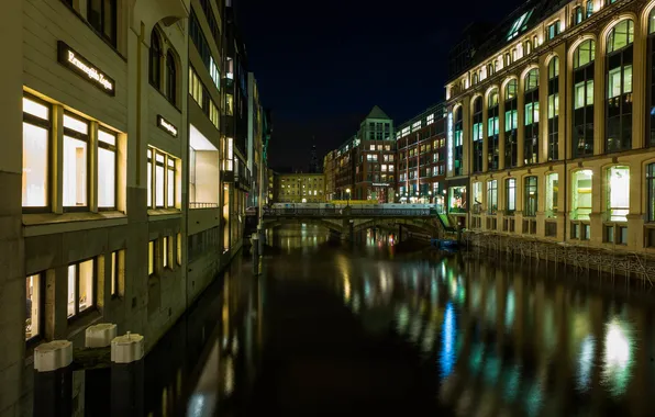 Picture night, bridge, lights, home, Germany, channel, Hamburg