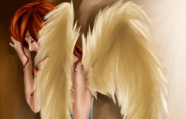 Hair, back, wings, angel, feathers, hands, art, painting