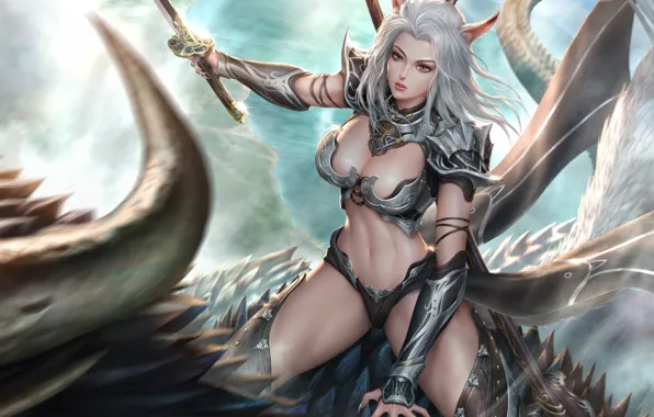 Girl, Being, Dragon, Blonde, Style, Girl, Fantasy, Dragon