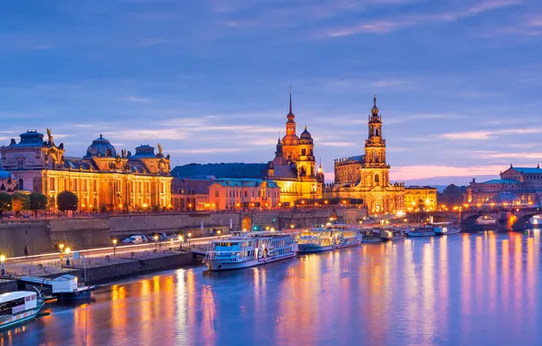 The sky, The city, Germany, Dresden, Street, City, Twilight, Germany