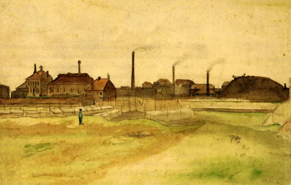 Home, dog, plants, guy, Vincent van Gogh, Coalmine, in the Borinage
