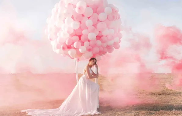 The sky, girl, balloons, smoke, paint, Jovana Rikala