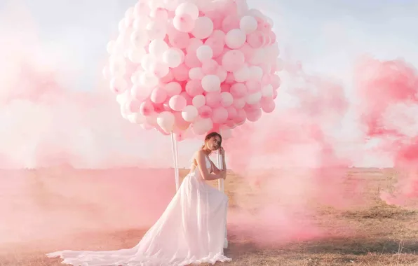 The sky, girl, balloons, paint, smoke, Jovana Rikala
