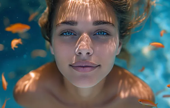 Sea, summer, look, water, girl, light, fish, face