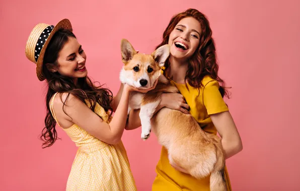 Girls, dog, friend