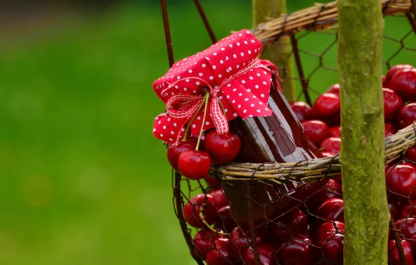 Red, nature, cherry, berries, mesh, basket, the sweetness, food