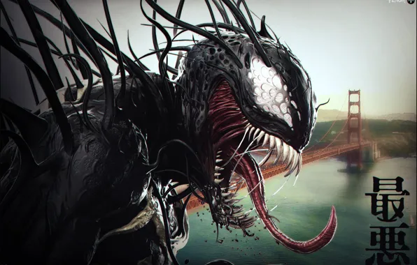 Language, Teeth, San Francisco, Golden gate, Art, Marvel, Venom, Venom