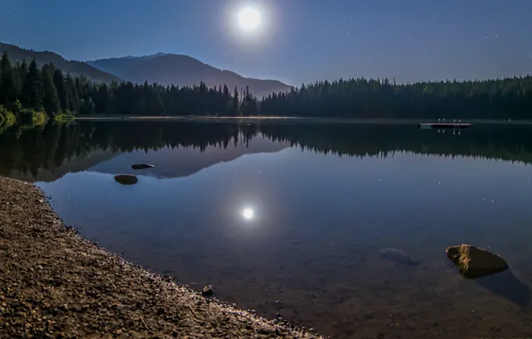 Forest, mountains, night, lake, the moon, Canada, Canada, British Columbia