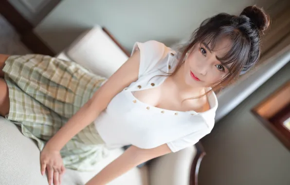 Look, pose, model, skirt, portrait, makeup, hairstyle, brown hair