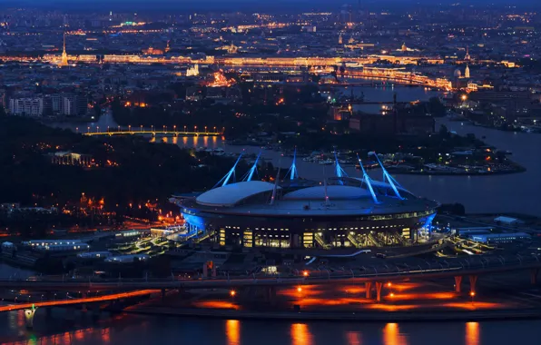 Night, Saint Petersburg, Zenit, Stadium, SPB, St. Petersburg, Saint Petersburg, The Stadium "Saint-Petersburg"