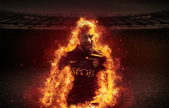 Wallpaper, sport, fire, stadium, football, player, AS Roma, Daniele De Rossi