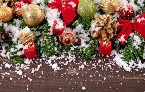 Snow, balls, tree, New Year, Christmas, merry christmas, decoration, xmas