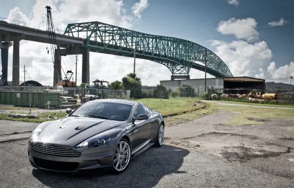 Picture the sky, clouds, bridge, Aston Martin, construction, DBS, crane, the fence