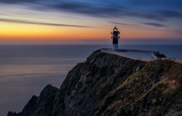 Picture sea, night, lighthouse, Cabo Ortegal