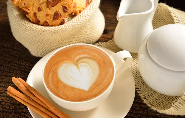 Picture love, heart, coffee, milk, Cup, love, heart, cocoa